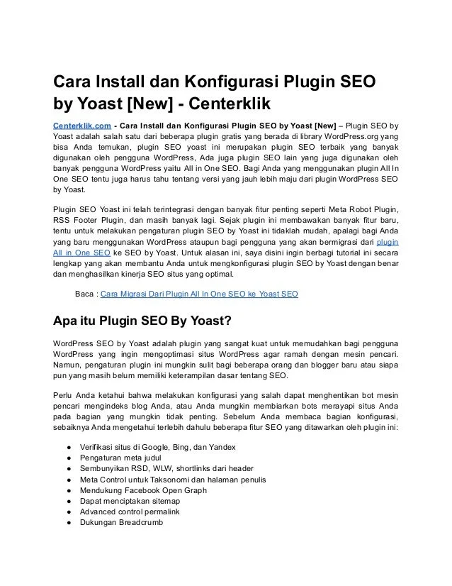 Cara Install dan Konfigurasi Plugin SEO by Yoast [New] - Centerklik.pdf