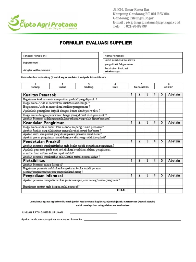 memilih produk dropshipping untuk toko online - Form Evaluasi Supplier | PDF