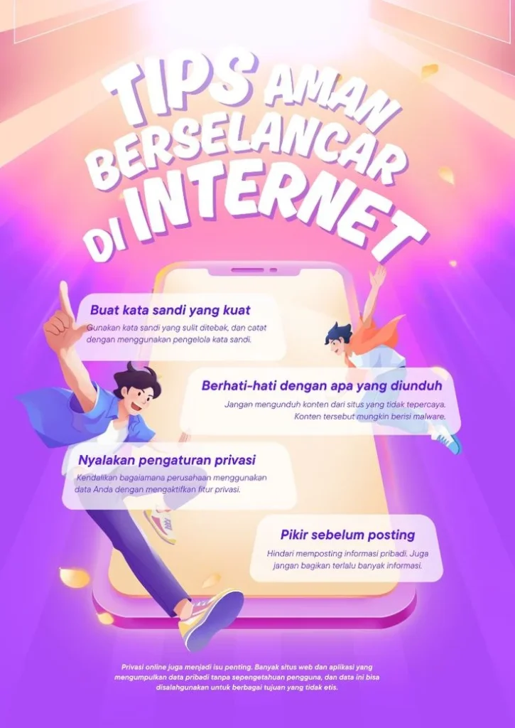 Poster Infografis Tips Keamanan Berinternet Ilustratif | Template Canva
