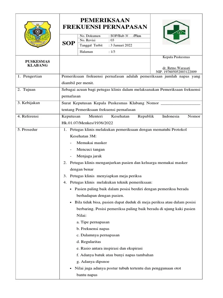 Sop Pemeriksaan Frekuensi Napas | PDF