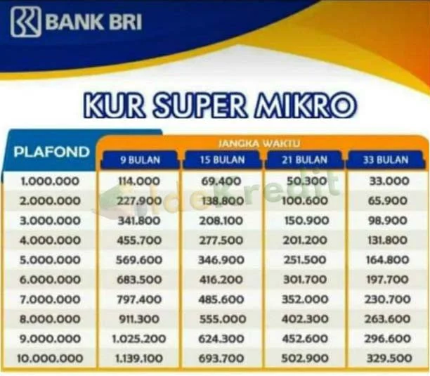Pembiayaan Mikro bagi UMKM - "Tabel Pembiayaan KUR Super Mikro BRI 2024: Modal Usaha Terjangkau"